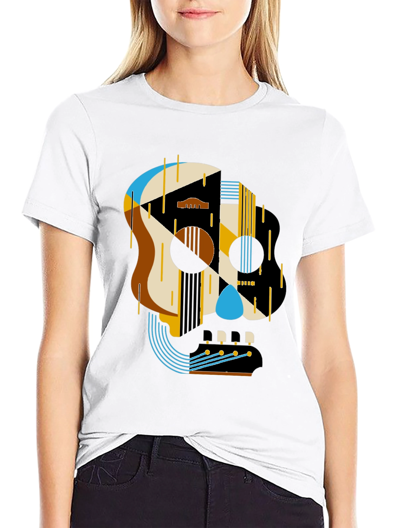 Geometric Skull Guitar T-Shirt