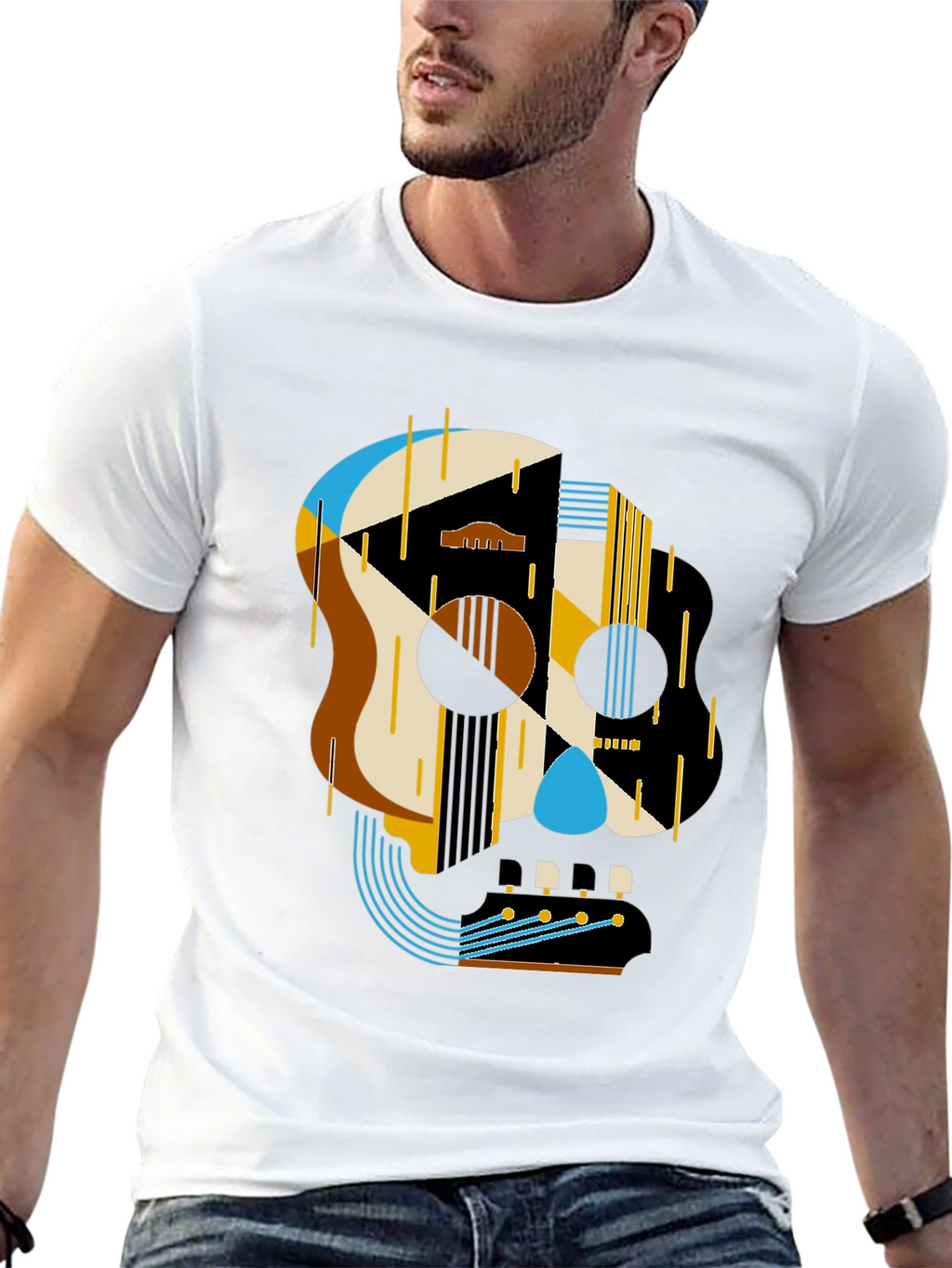 Geometric Skull Guitar T-Shirt