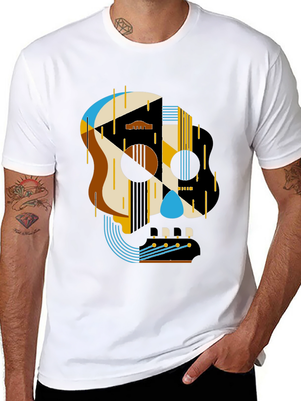 Geometric Skull Guitar T-Shirt