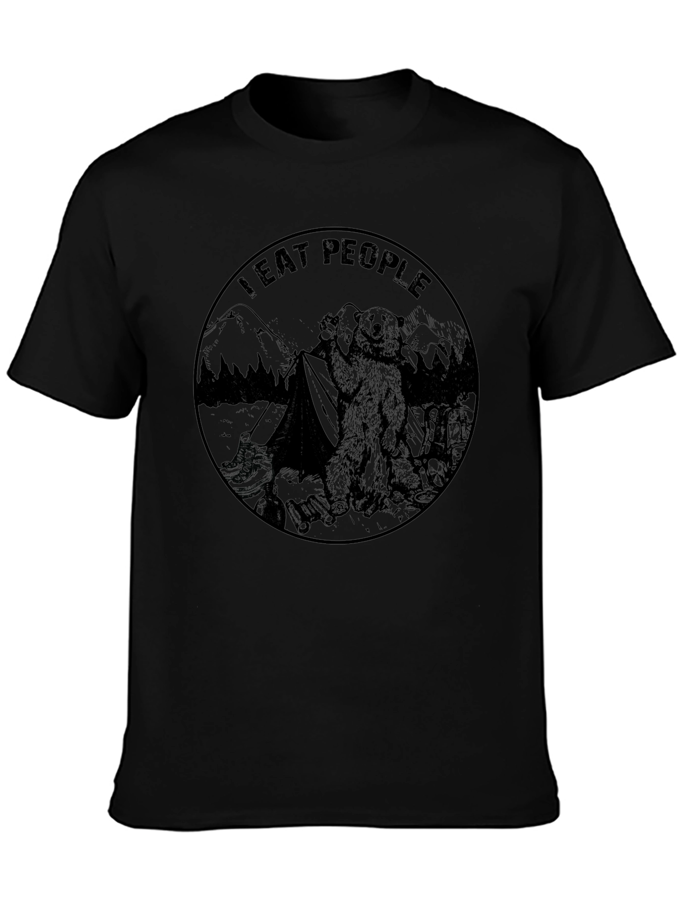I Eat People Bear Graphic Tee - Black
