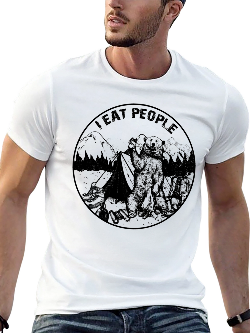 I Eat People Bear Graphic Tee - Black