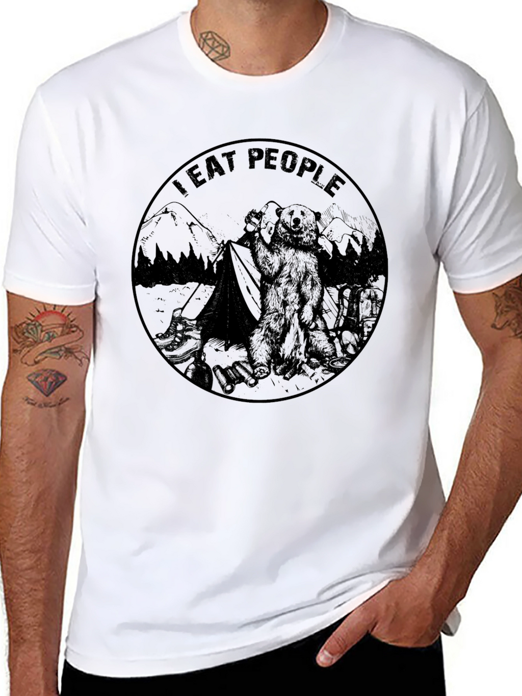 I Eat People Bear Graphic Tee - Black