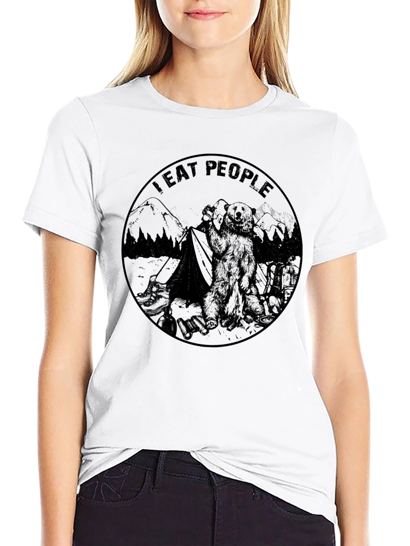 I Eat People Bear Graphic Tee - Black