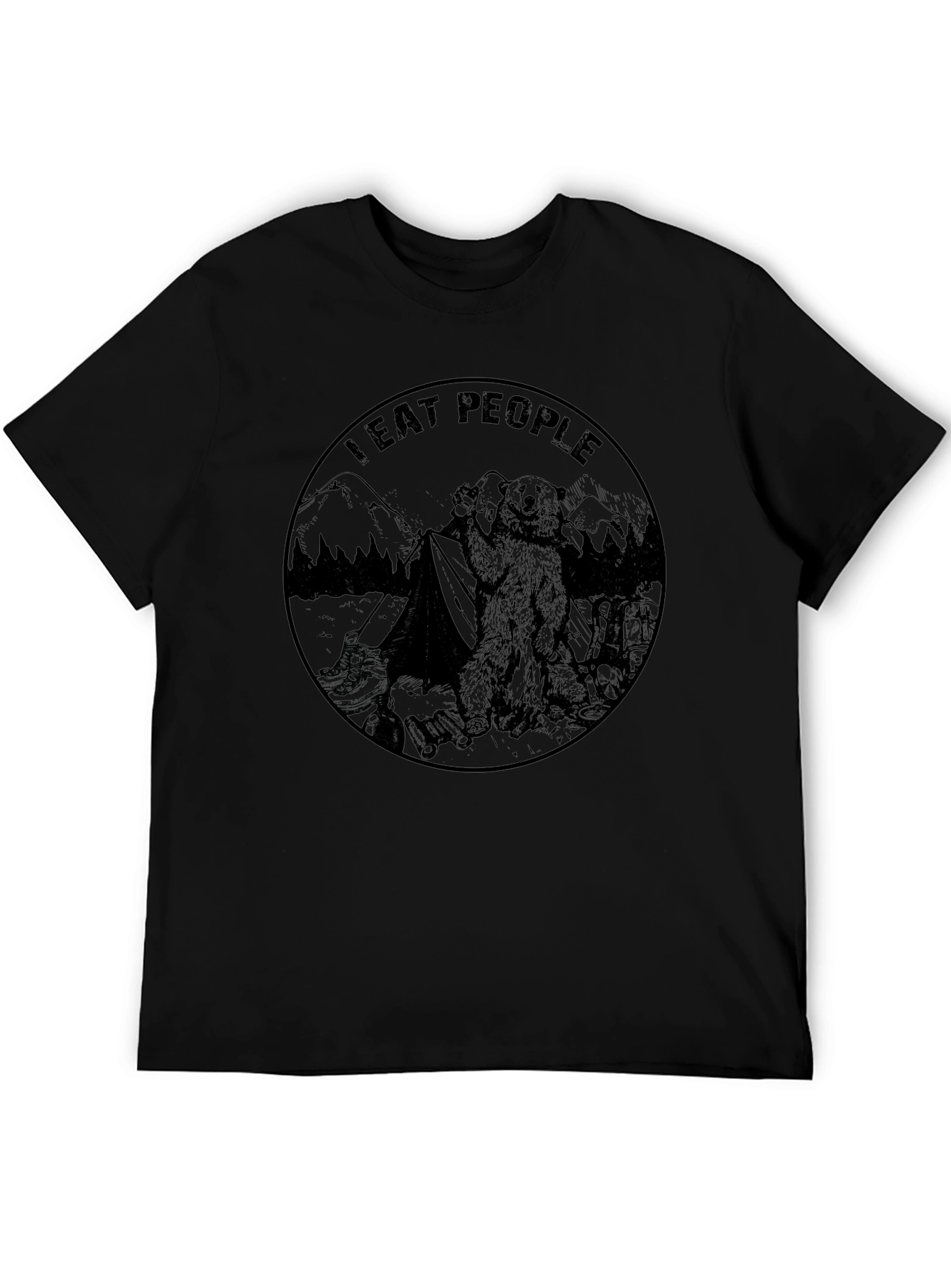 I Eat People Bear Graphic Tee - Black