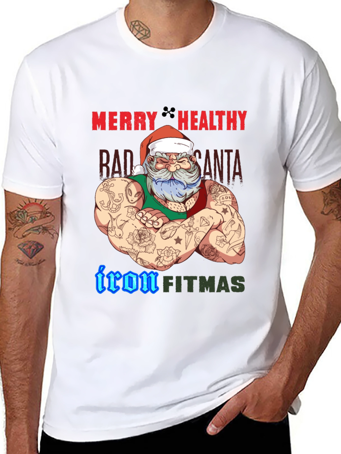 Merry Healthy Iron Fitmas Santa T-Shirt