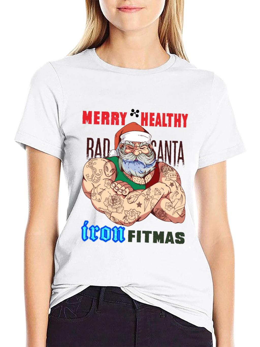 Merry Healthy Iron Fitmas Santa T-Shirt