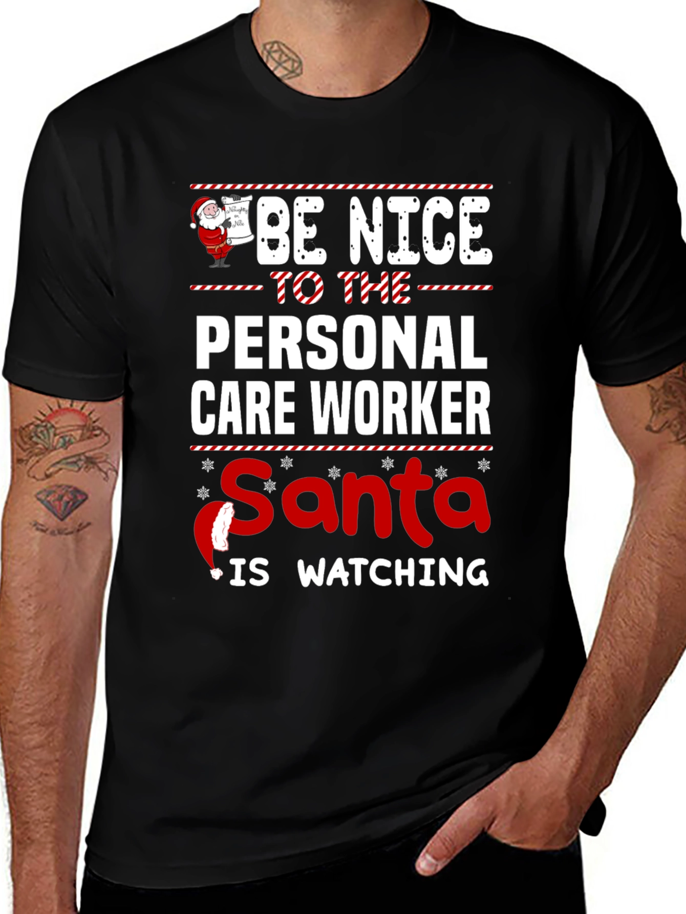 Be Nice To Personal Care Worker Christmas Santa T-Shirt