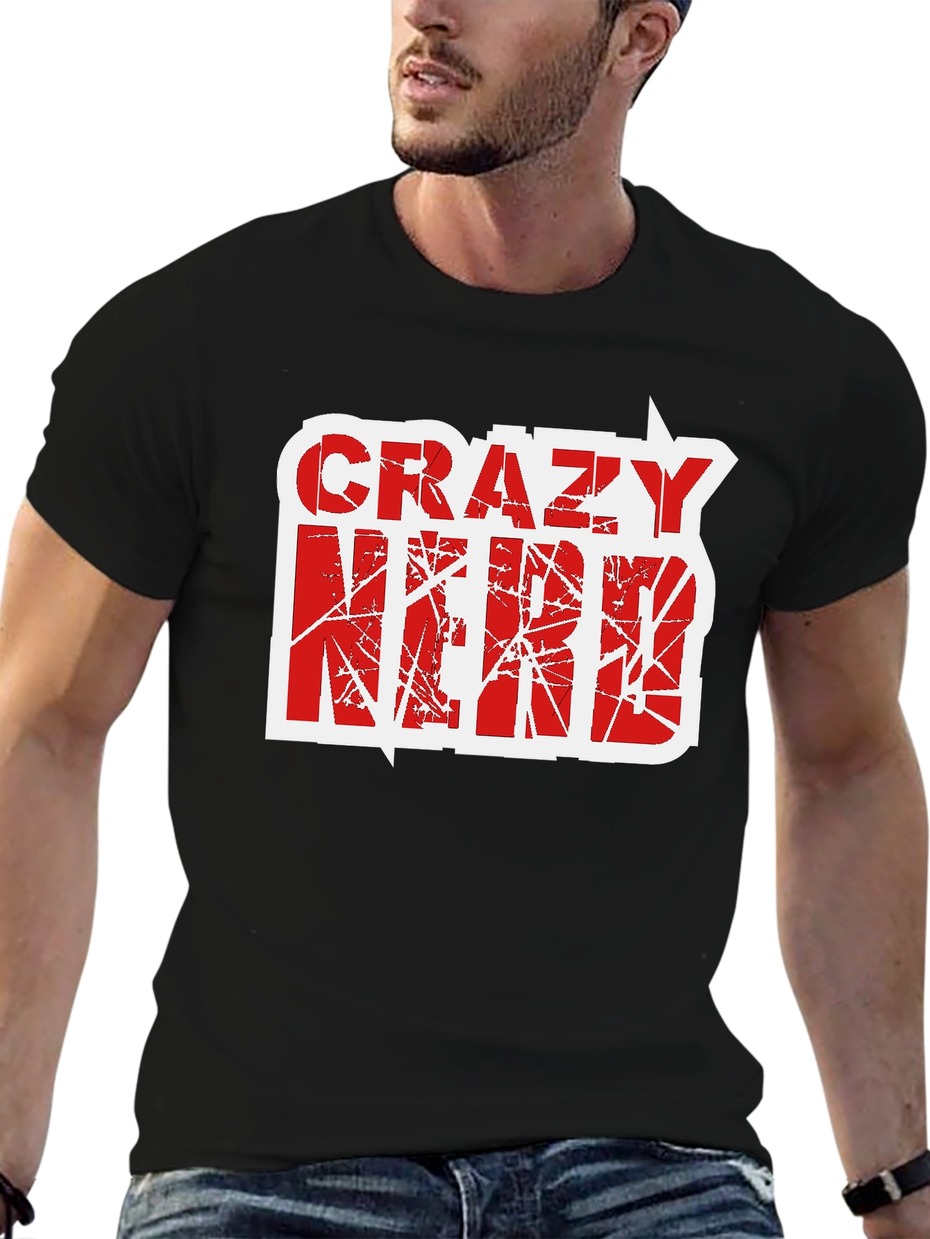 Crazy Nerd Graphic T-Shirt - Black