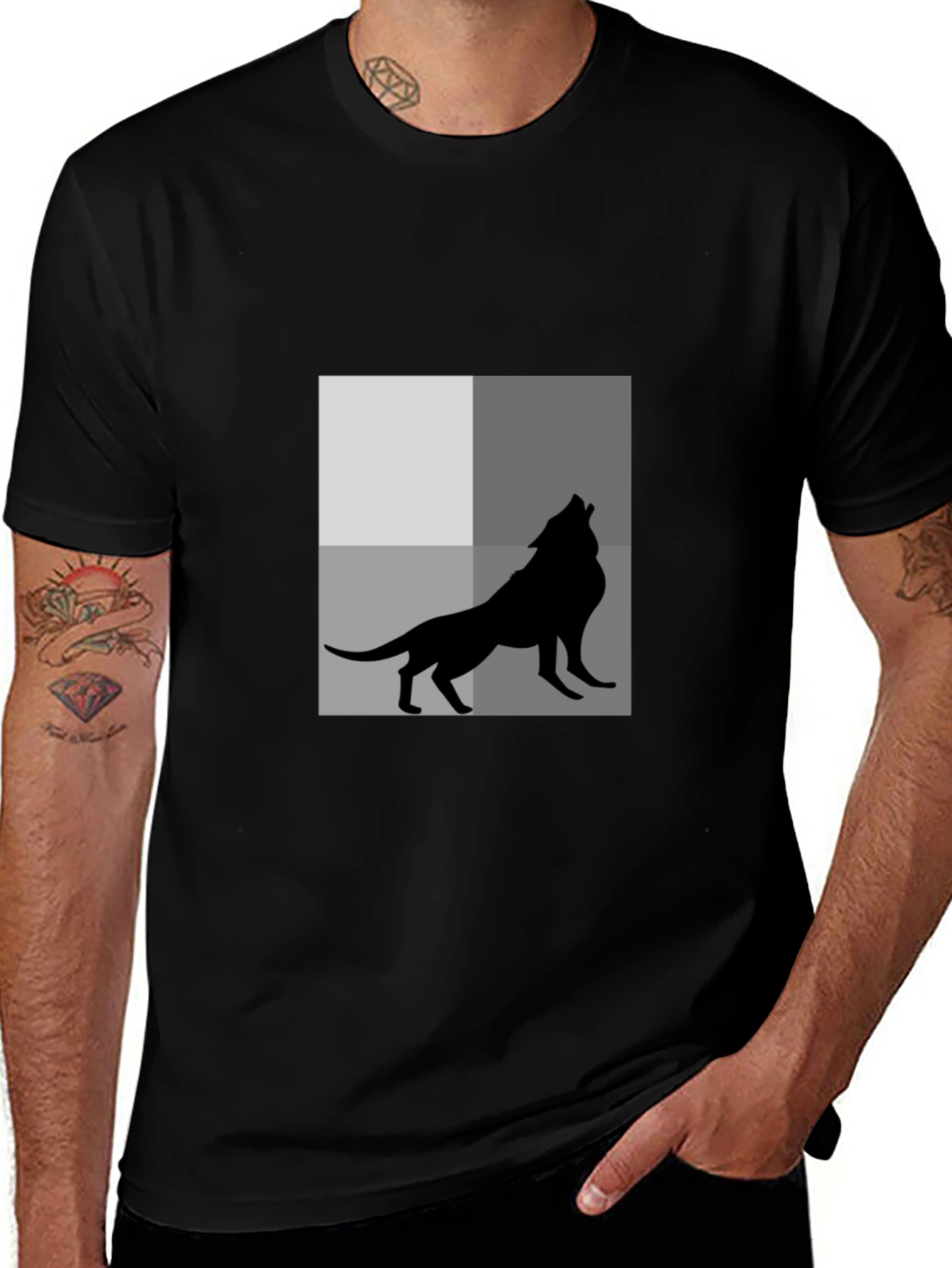 Wolf Silhouette Graphic Tee - Black Cotton T-Shirt