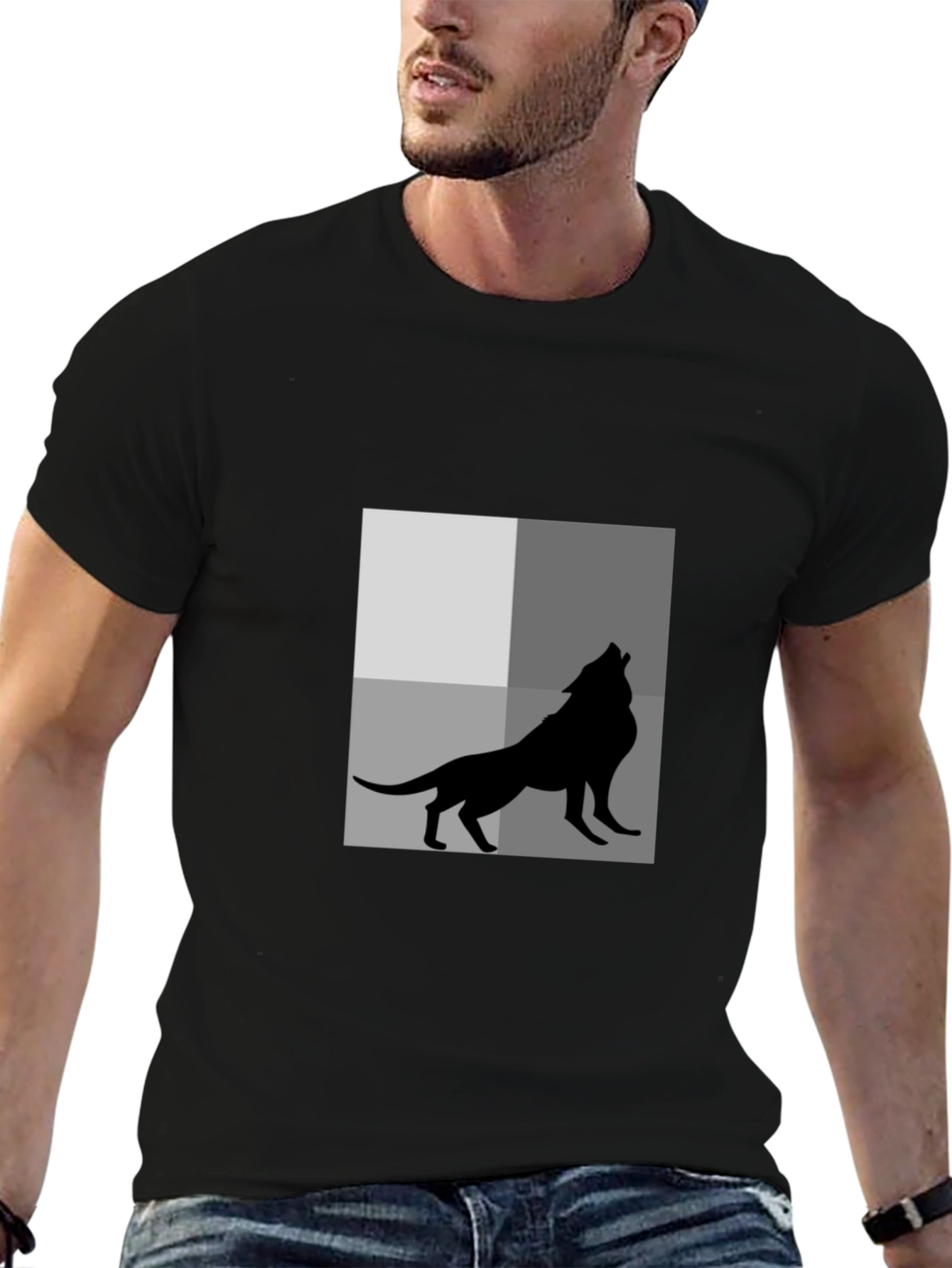 Wolf Silhouette Graphic Tee - Black Cotton T-Shirt