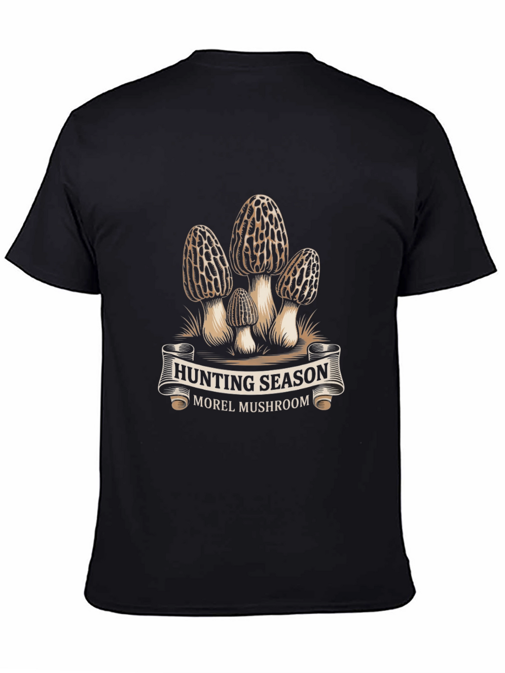 Hunting Season Morel Mushroom Black T-Shirt