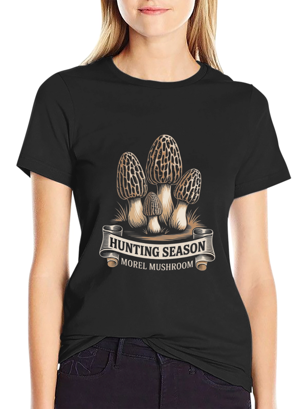 Hunting Season Morel Mushroom Black T-Shirt