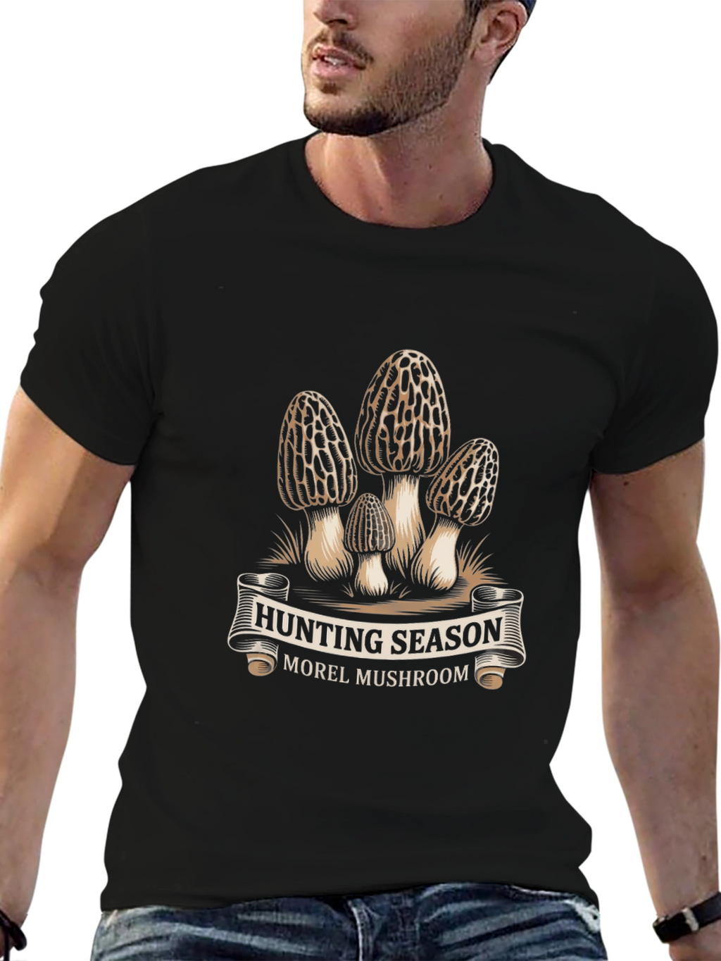 Hunting Season Morel Mushroom Black T-Shirt