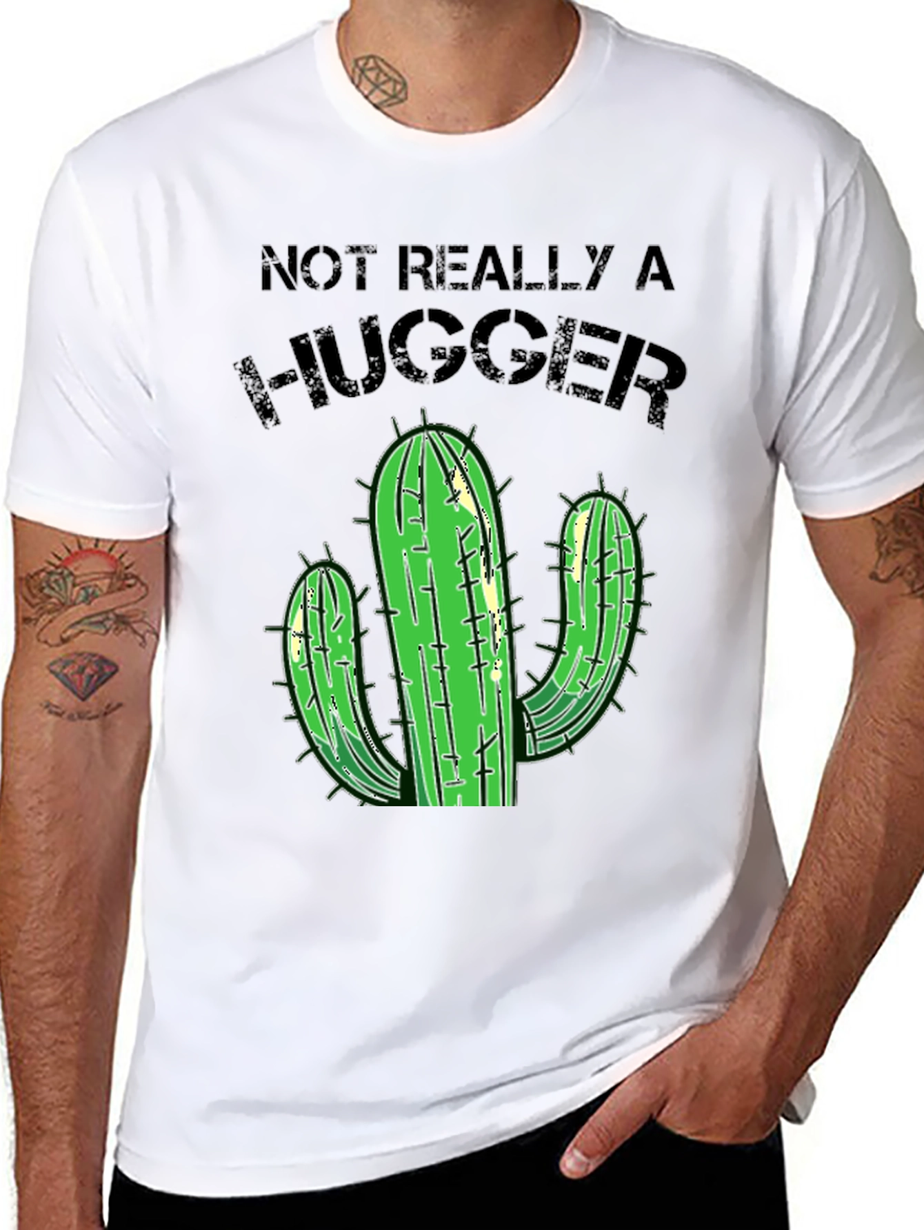 Not Really A Hugger Cactus T-Shirt - Black