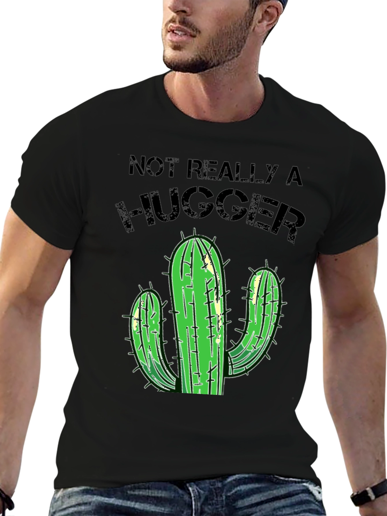 Not Really A Hugger Cactus T-Shirt - Black
