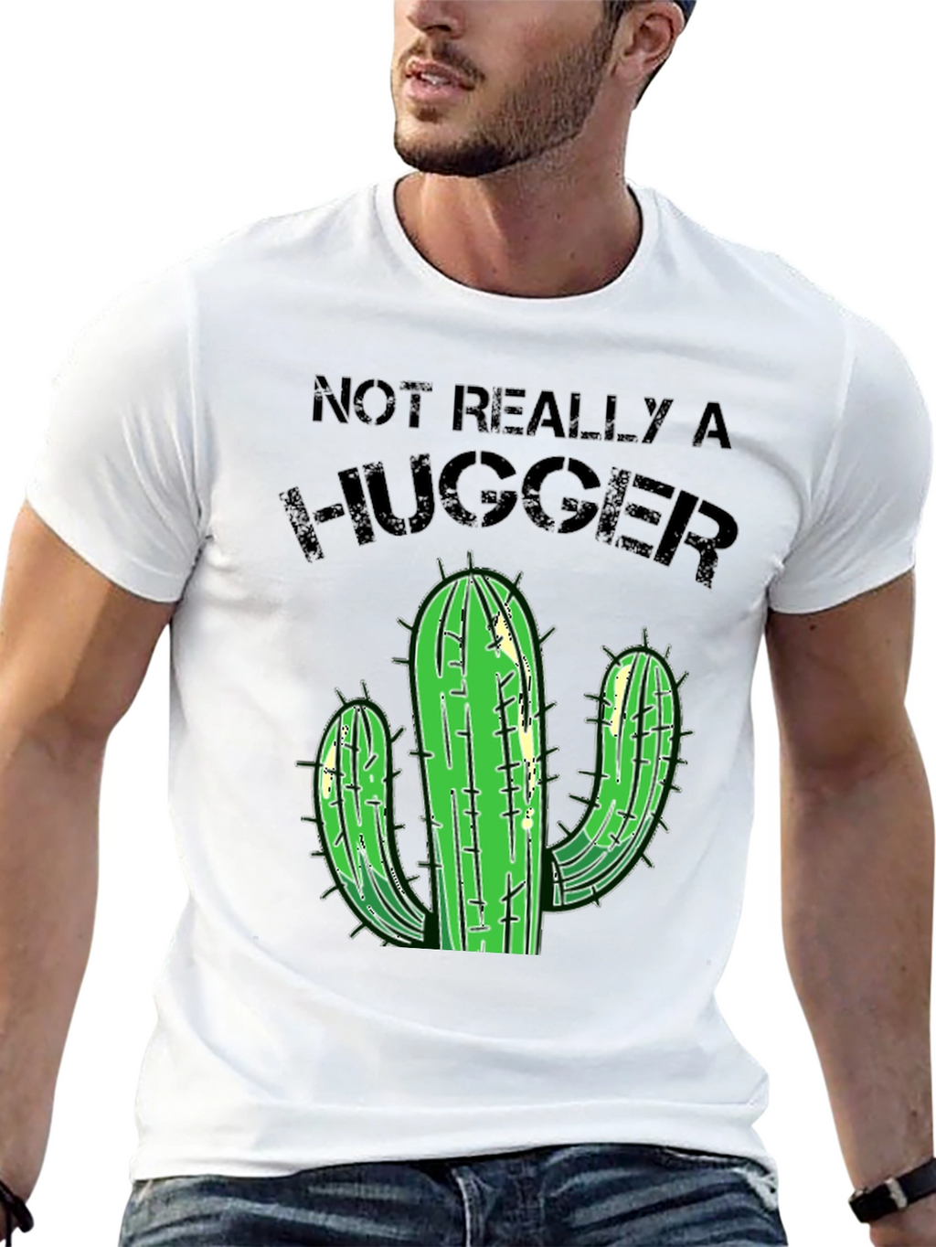 Not Really A Hugger Cactus T-Shirt - Black