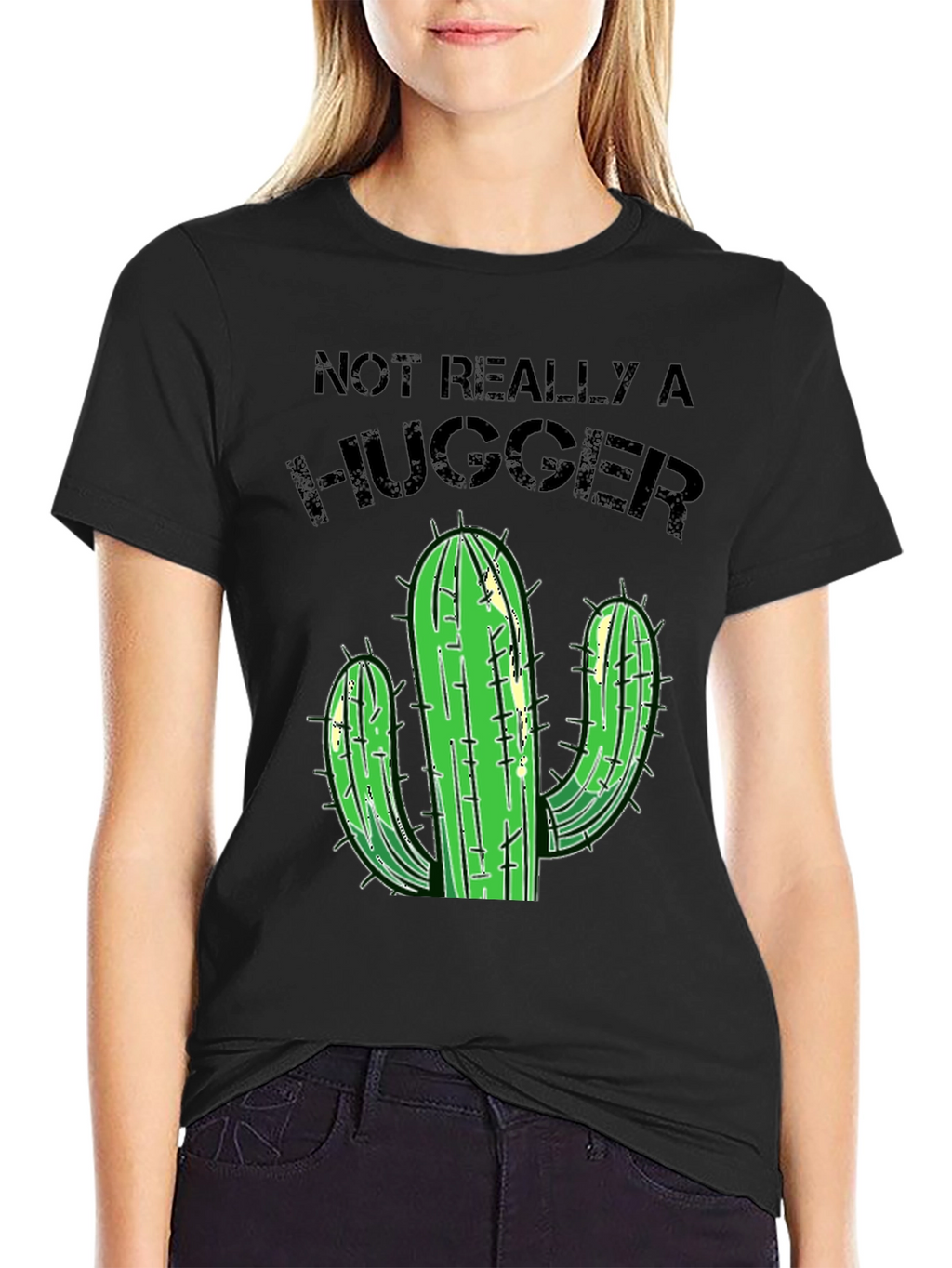 Not Really A Hugger Cactus T-Shirt - Black