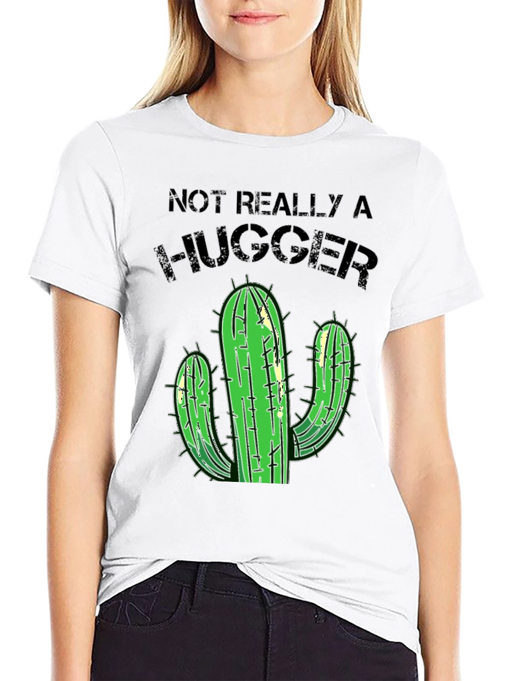 Not Really A Hugger Cactus T-Shirt - Black