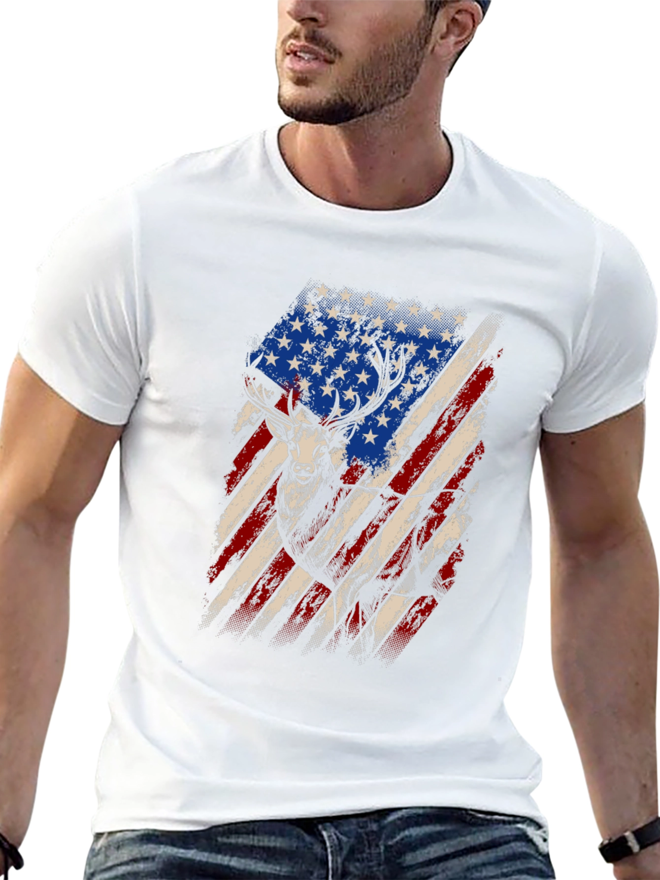 American Flag Deer Graphic Tee - Patriotic Hunting Shirt