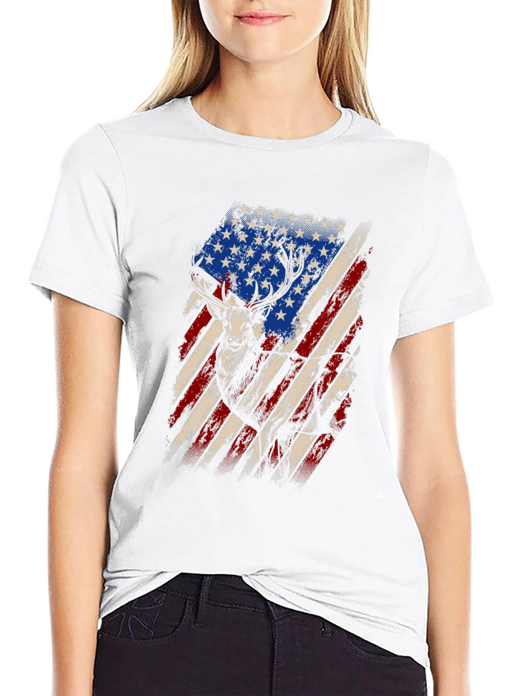 American Flag Deer Graphic Tee - Patriotic Hunting Shirt