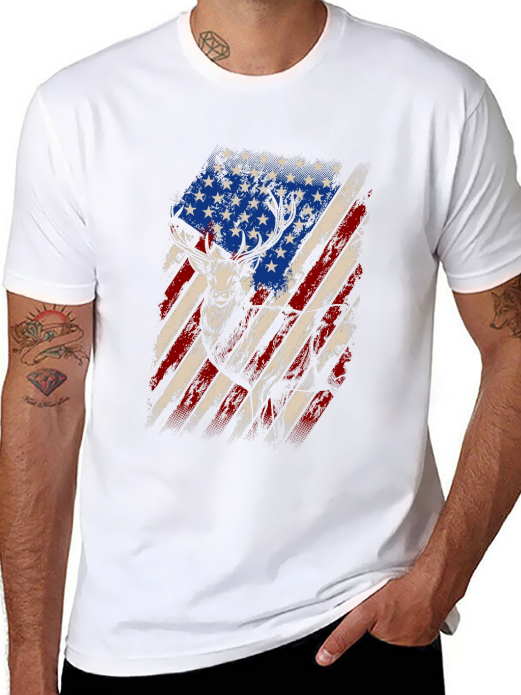 American Flag Deer Graphic Tee - Patriotic Hunting Shirt