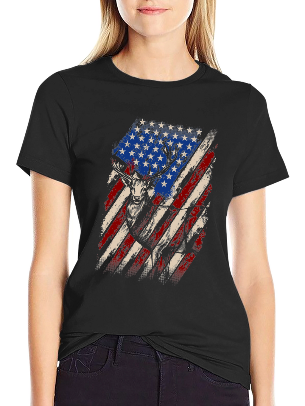 American Flag Deer Graphic Tee - Patriotic Hunting Shirt