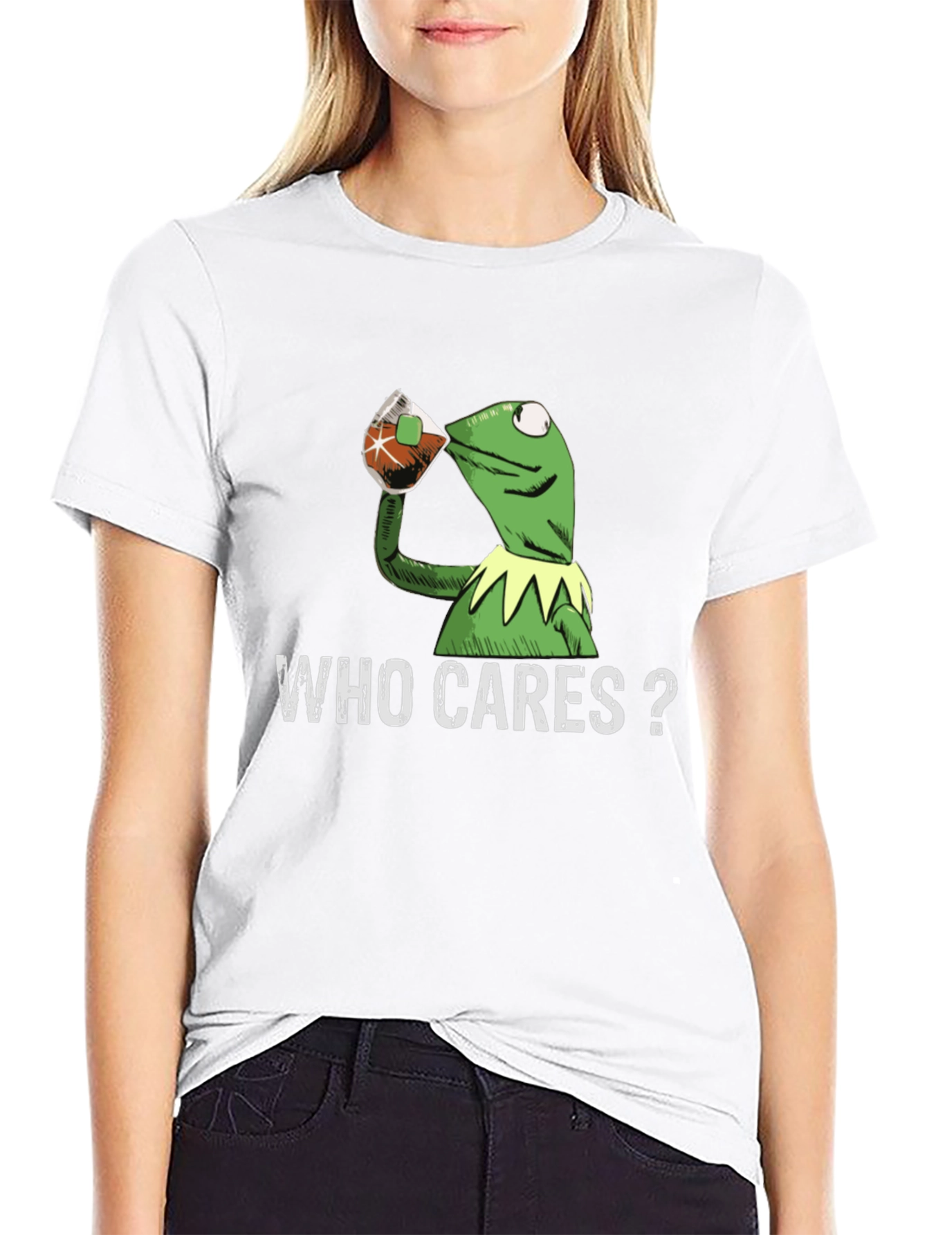 Kermit Sipping Tea Who Cares T-Shirt