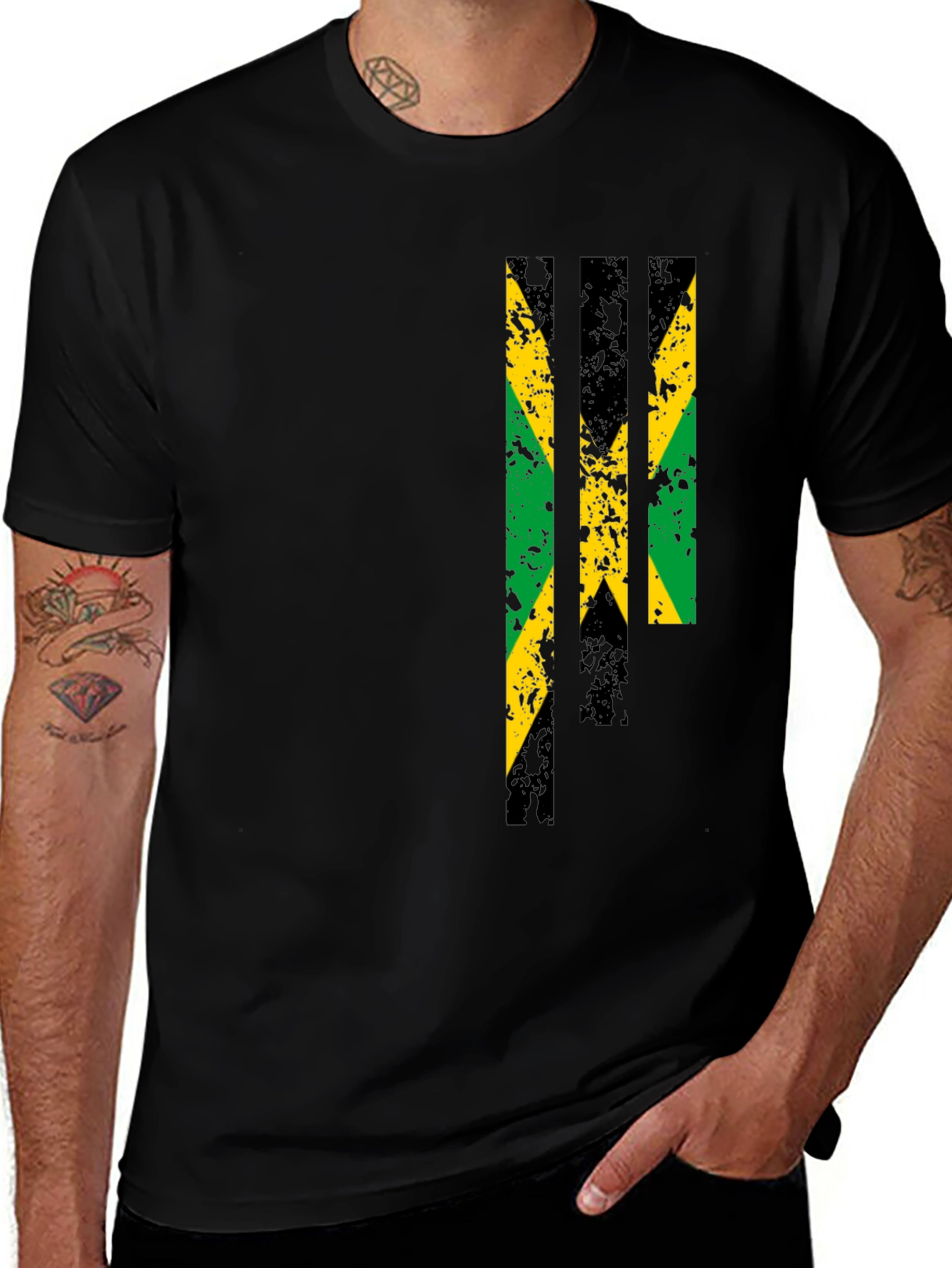 Jamaica Flag Graphic Print Black T-Shirt