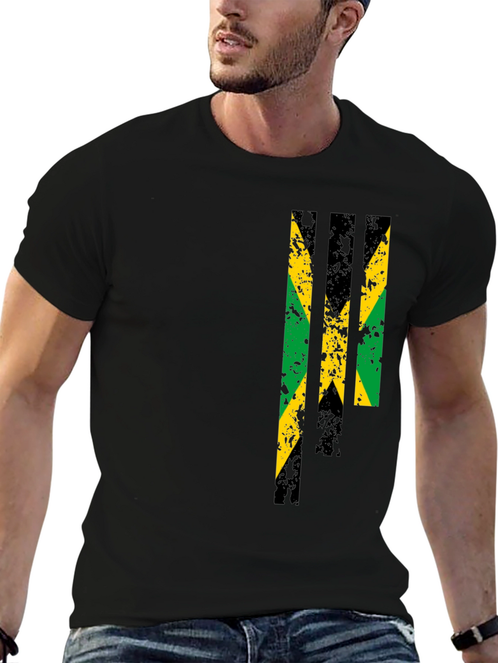 Jamaica Flag Graphic Print Black T-Shirt
