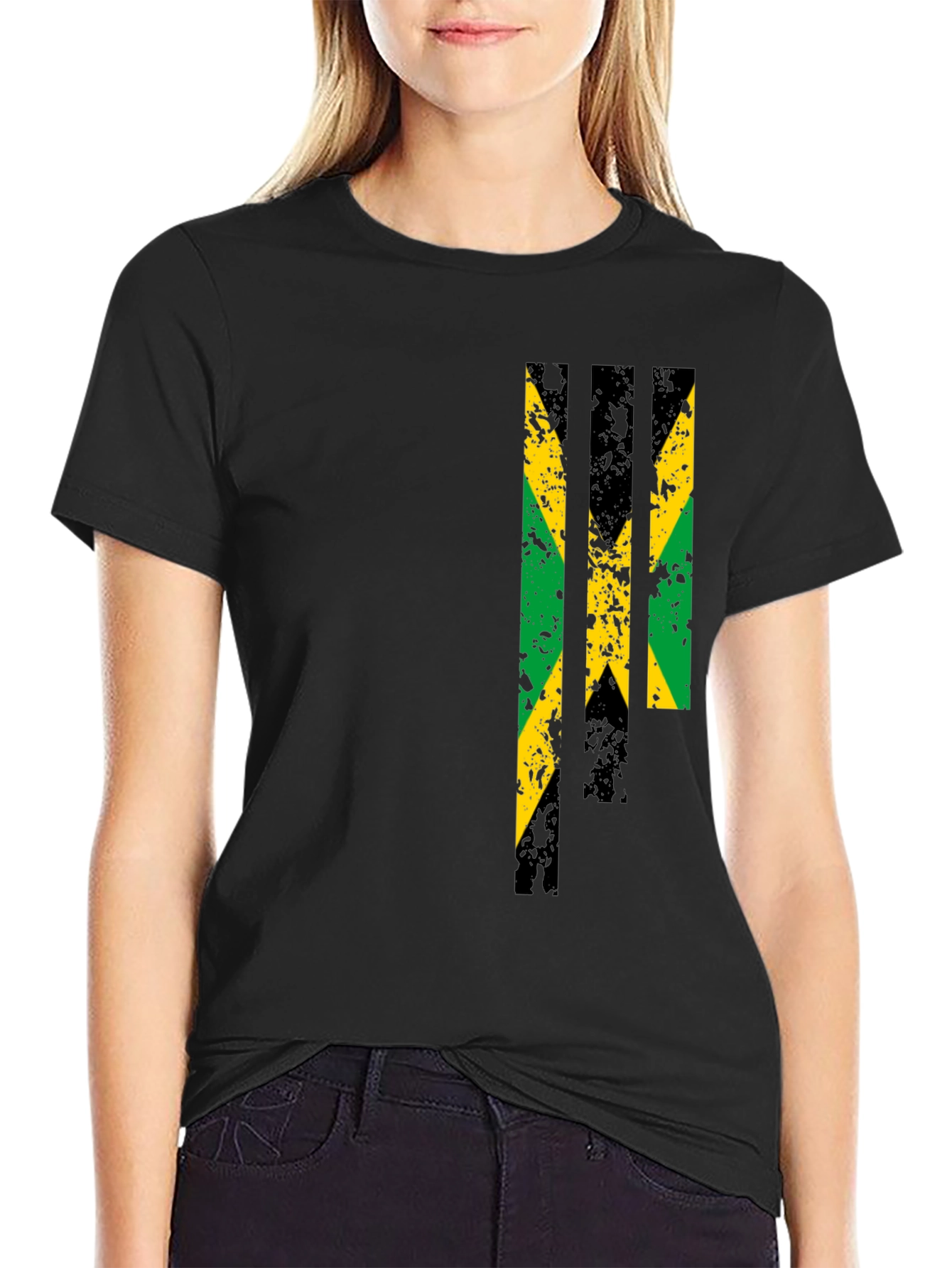 Jamaica Flag Graphic Print Black T-Shirt