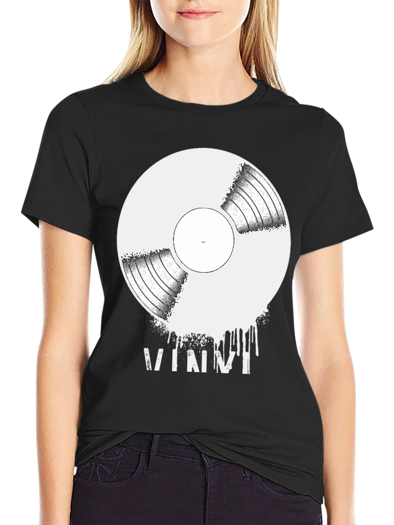 Vinyl Record Graphic Tee - Black Casual Shirt