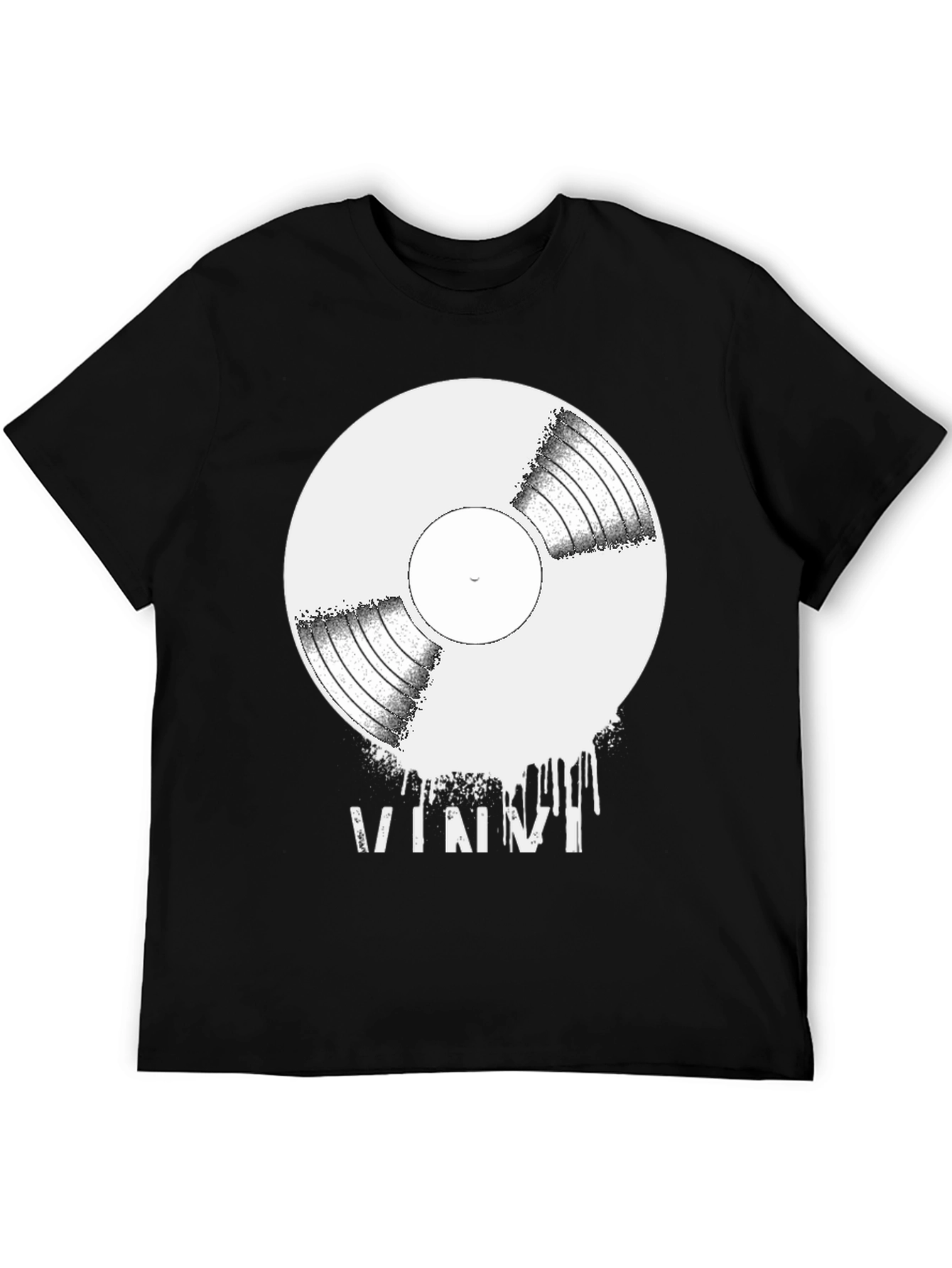 Vinyl Record Graphic Tee - Black Casual Shirt