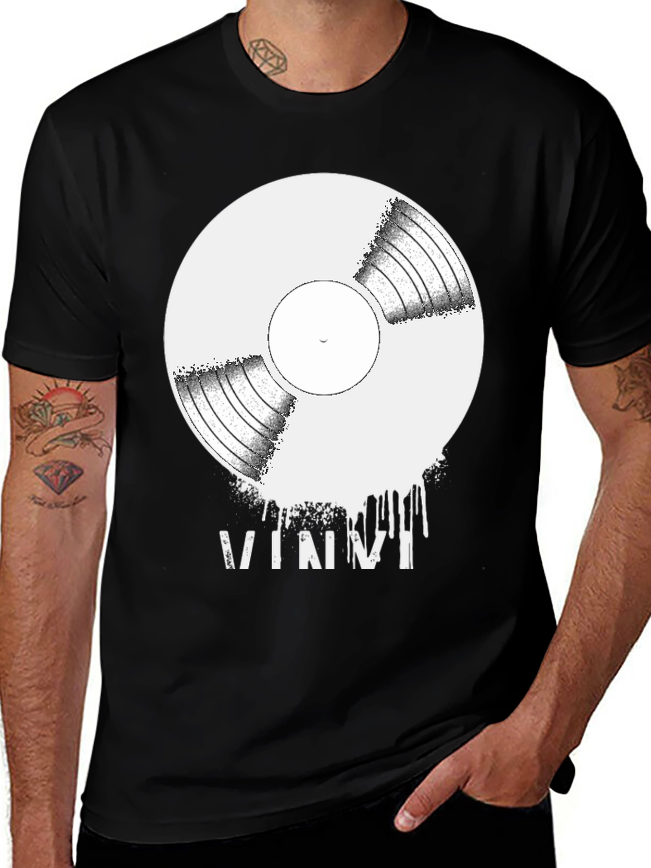 Vinyl Record Graphic Tee - Black Casual Shirt