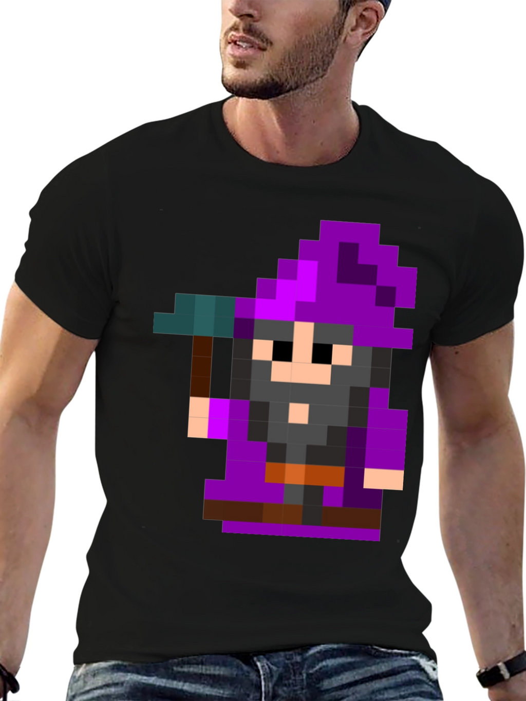 Pixel Art Wizard Black T-Shirt