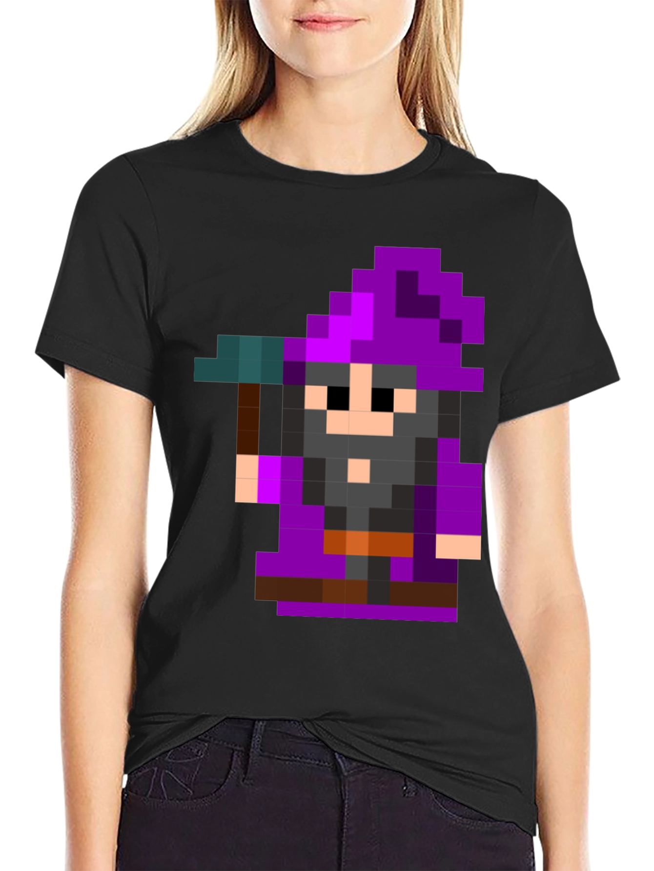 Pixel Art Wizard Black T-Shirt
