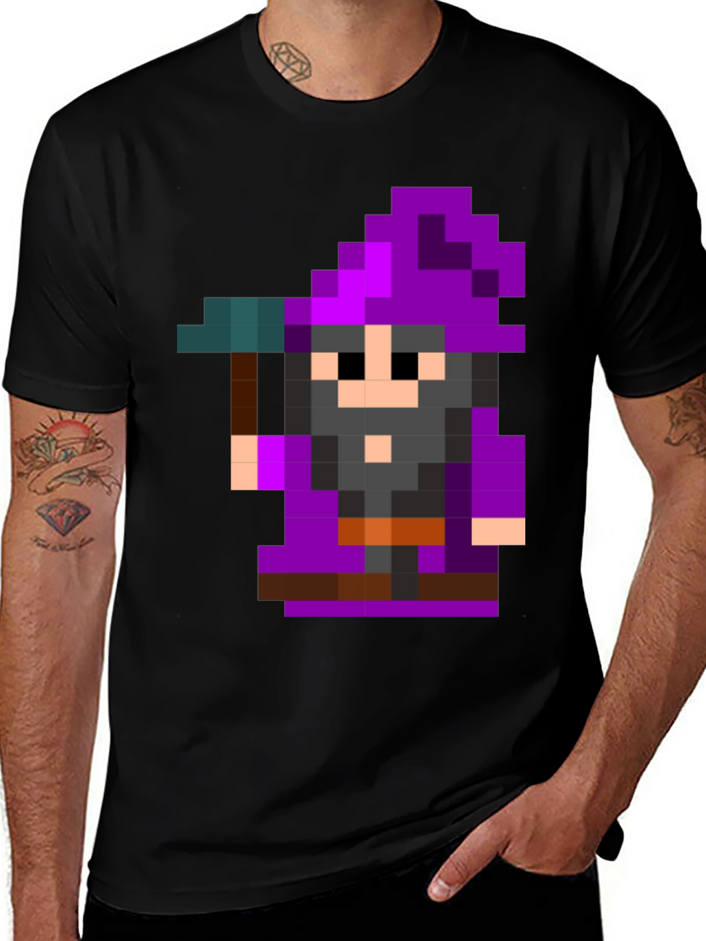 Pixel Art Wizard Black T-Shirt
