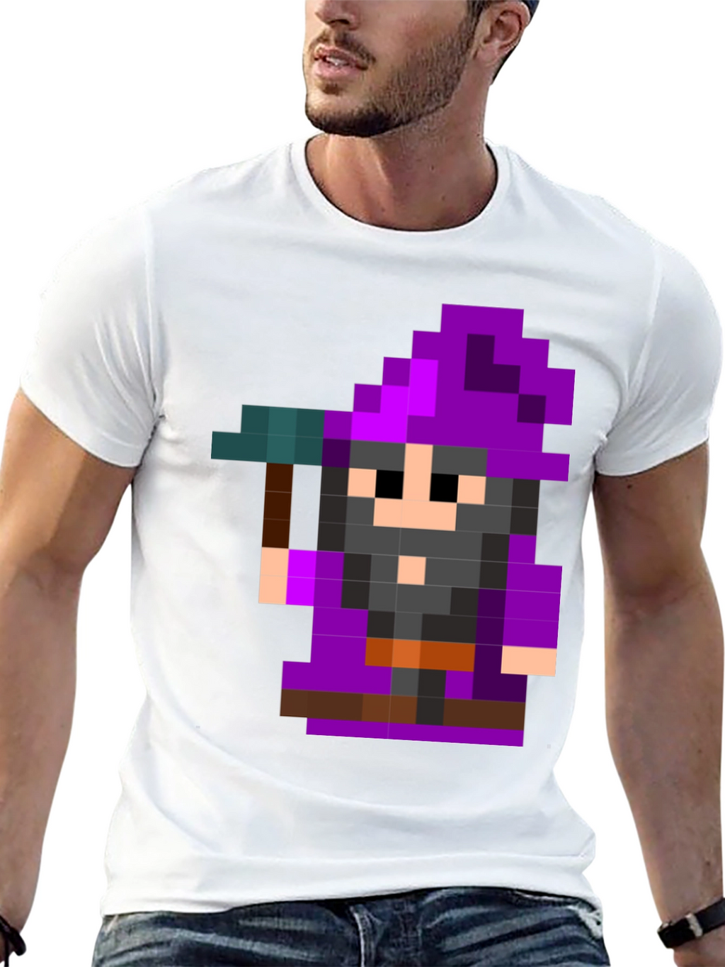 Pixel Art Wizard Black T-Shirt