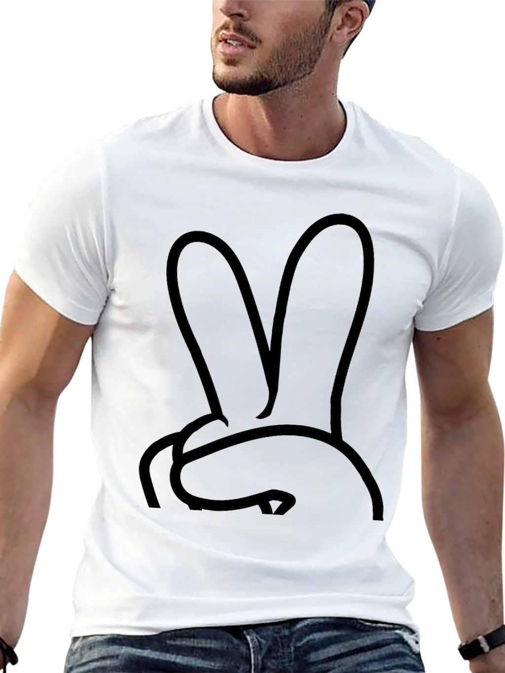 Black Bunny Peace Sign Graphic T-Shirt
