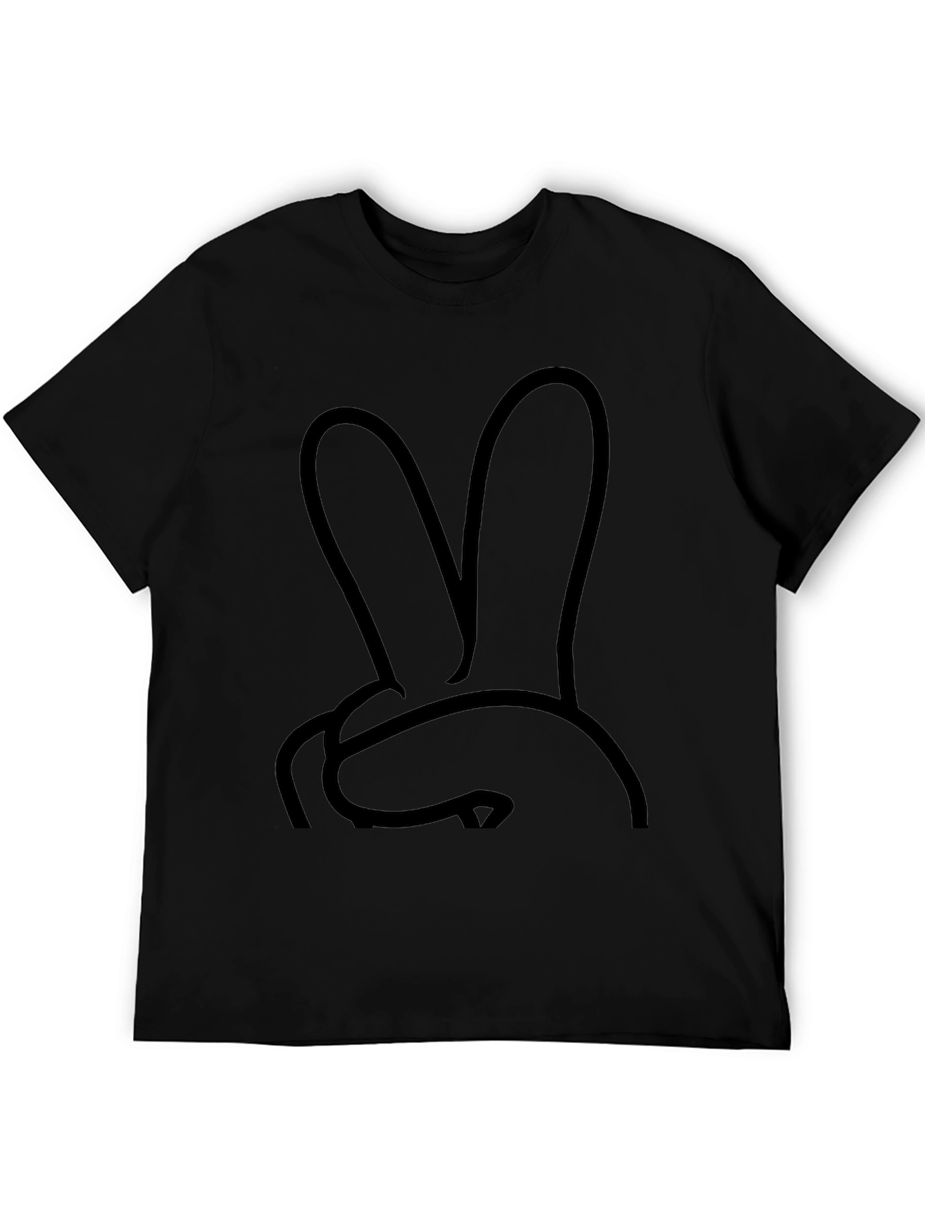 Black Bunny Peace Sign Graphic T-Shirt