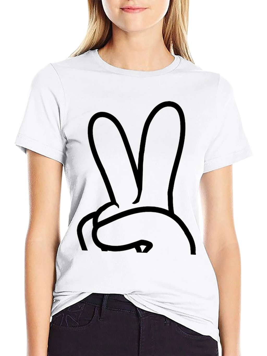 Black Bunny Peace Sign Graphic T-Shirt
