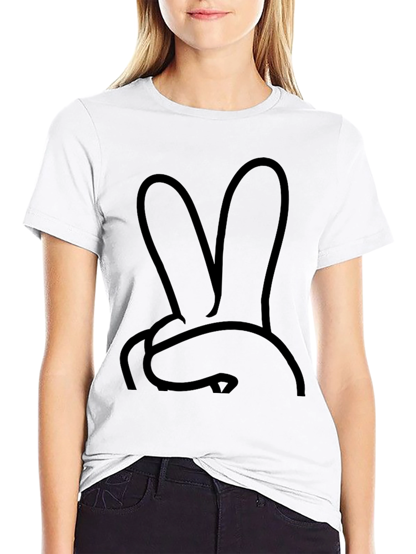 Black Bunny Peace Sign Graphic T-Shirt