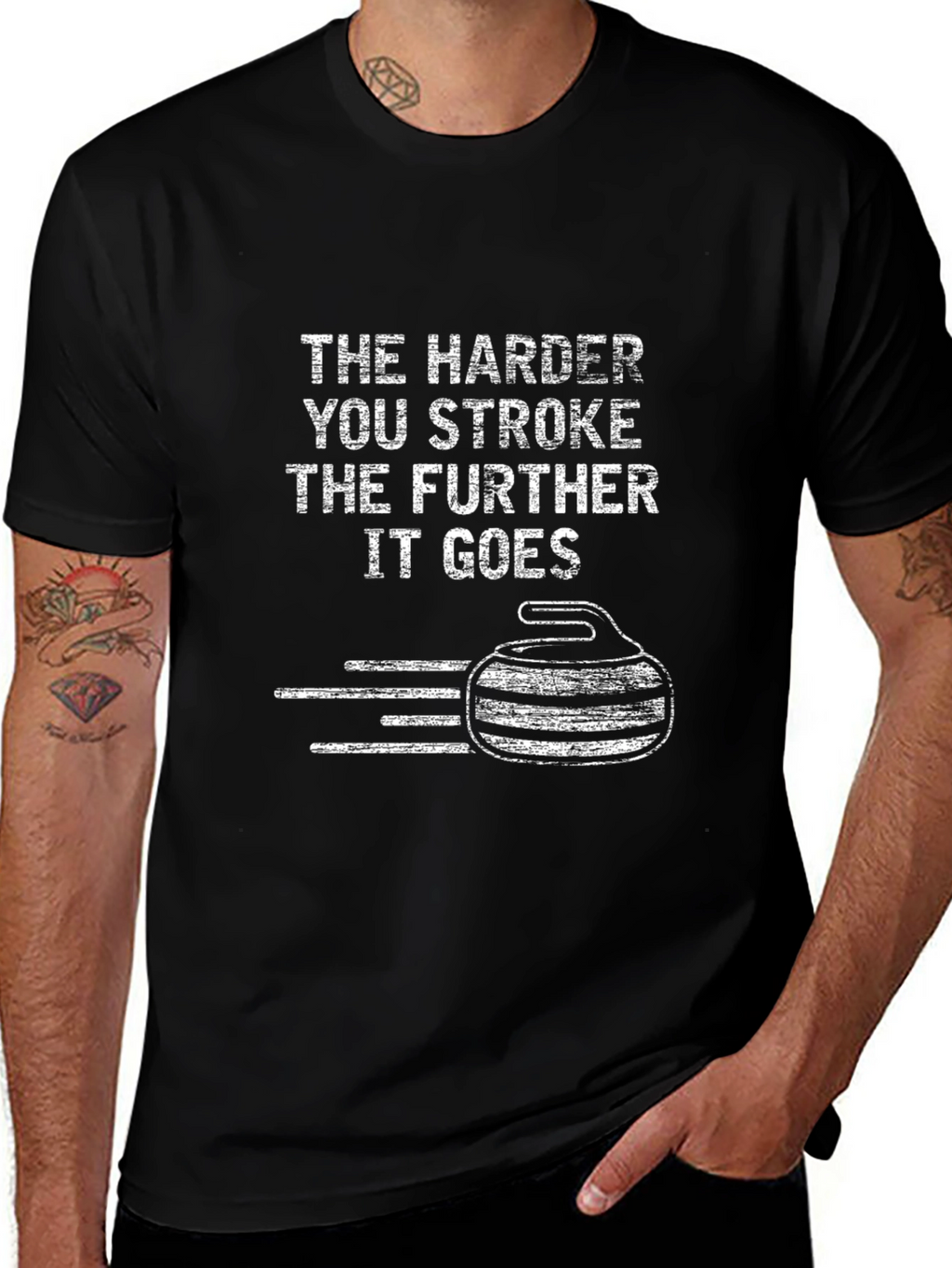 Funny Curling T-Shirt - The Harder You Stroke