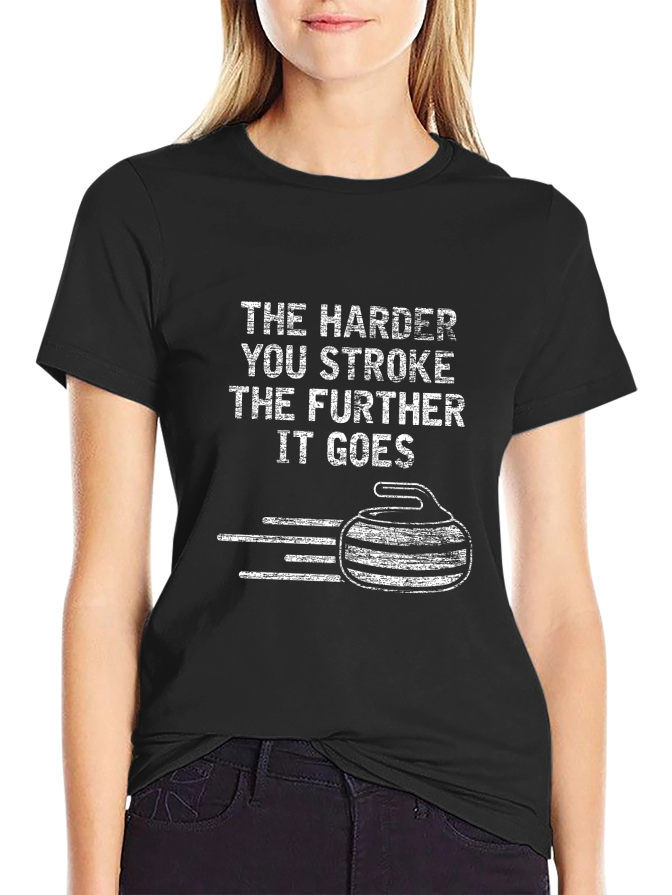 Funny Curling T-Shirt - The Harder You Stroke