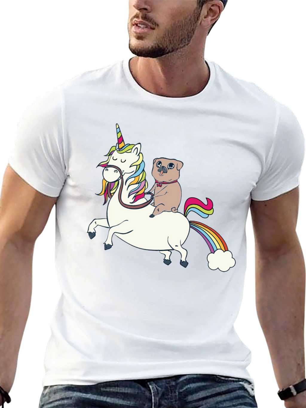 Pug Riding Unicorn Graphic T-Shirt