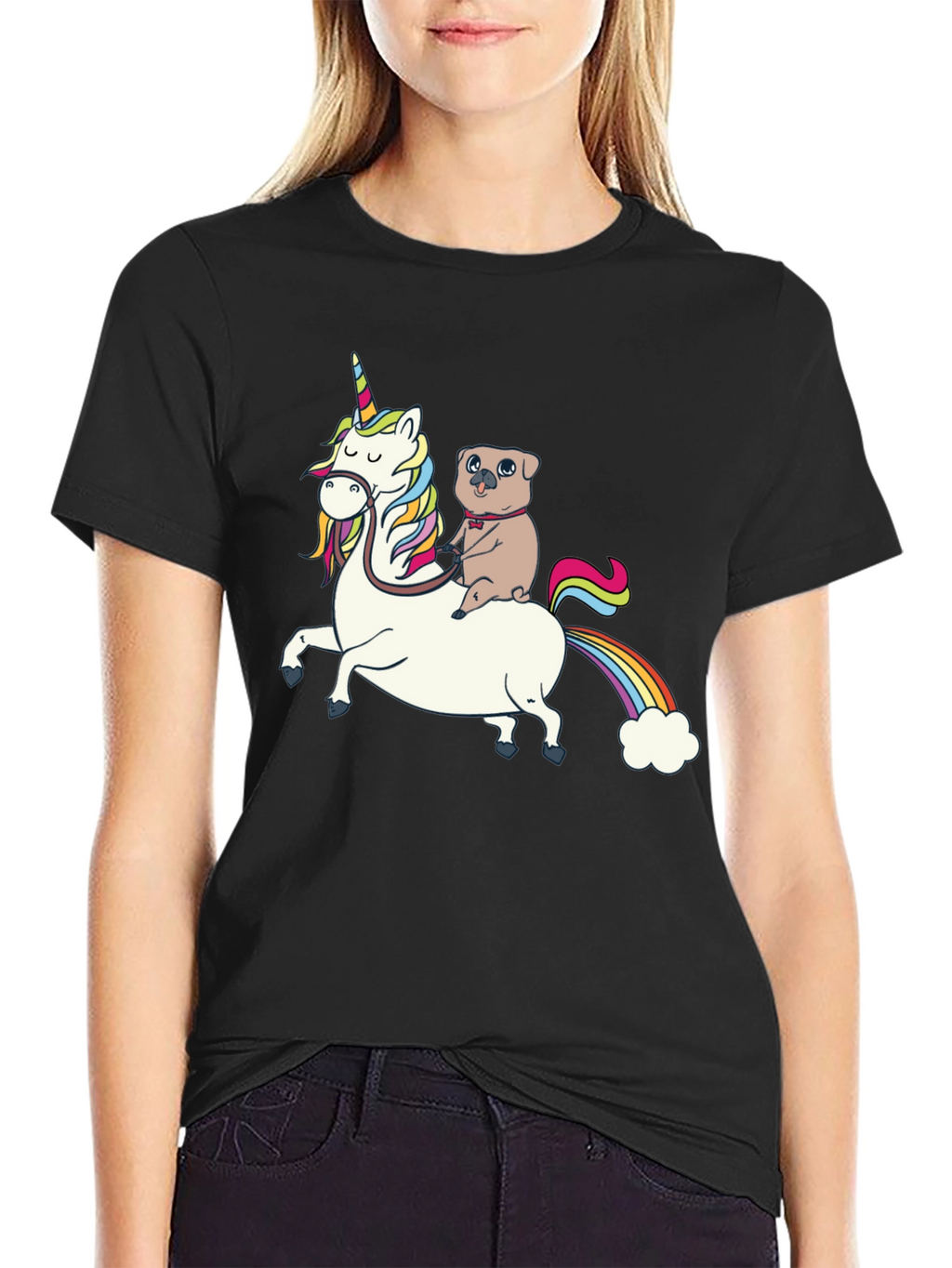 Pug Riding Unicorn Graphic T-Shirt