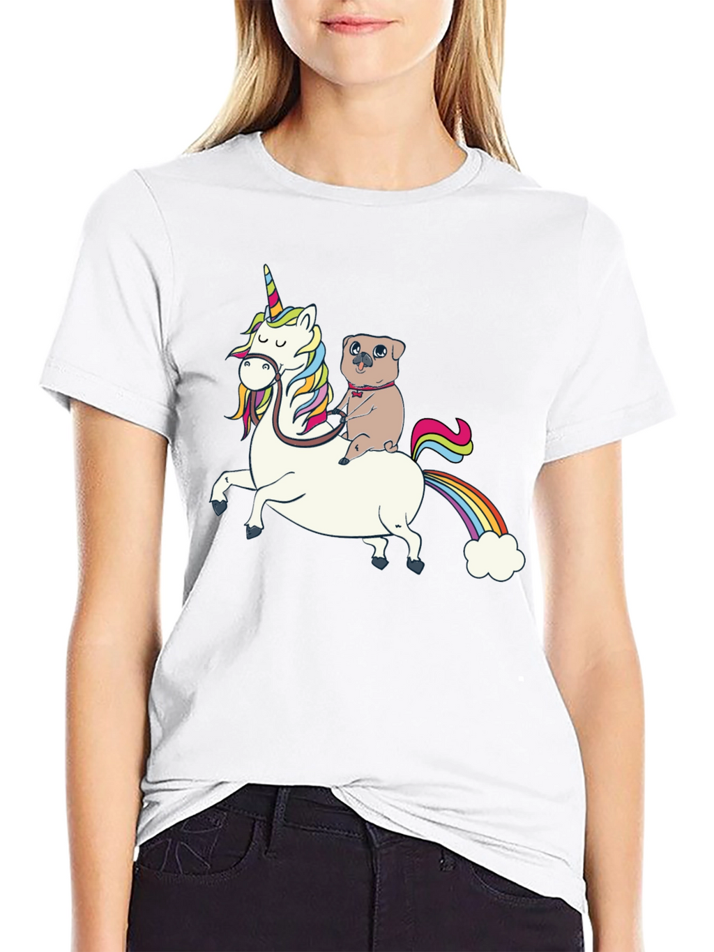 Pug Riding Unicorn Graphic T-Shirt