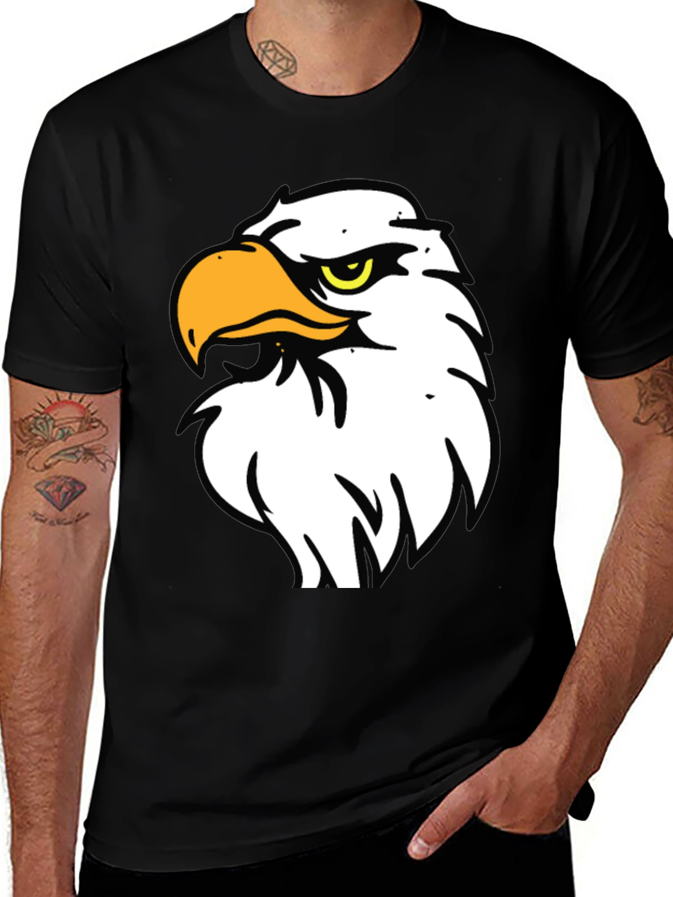 Bold Eagle Graphic Tee - Black Cotton Blend Comfort Fit