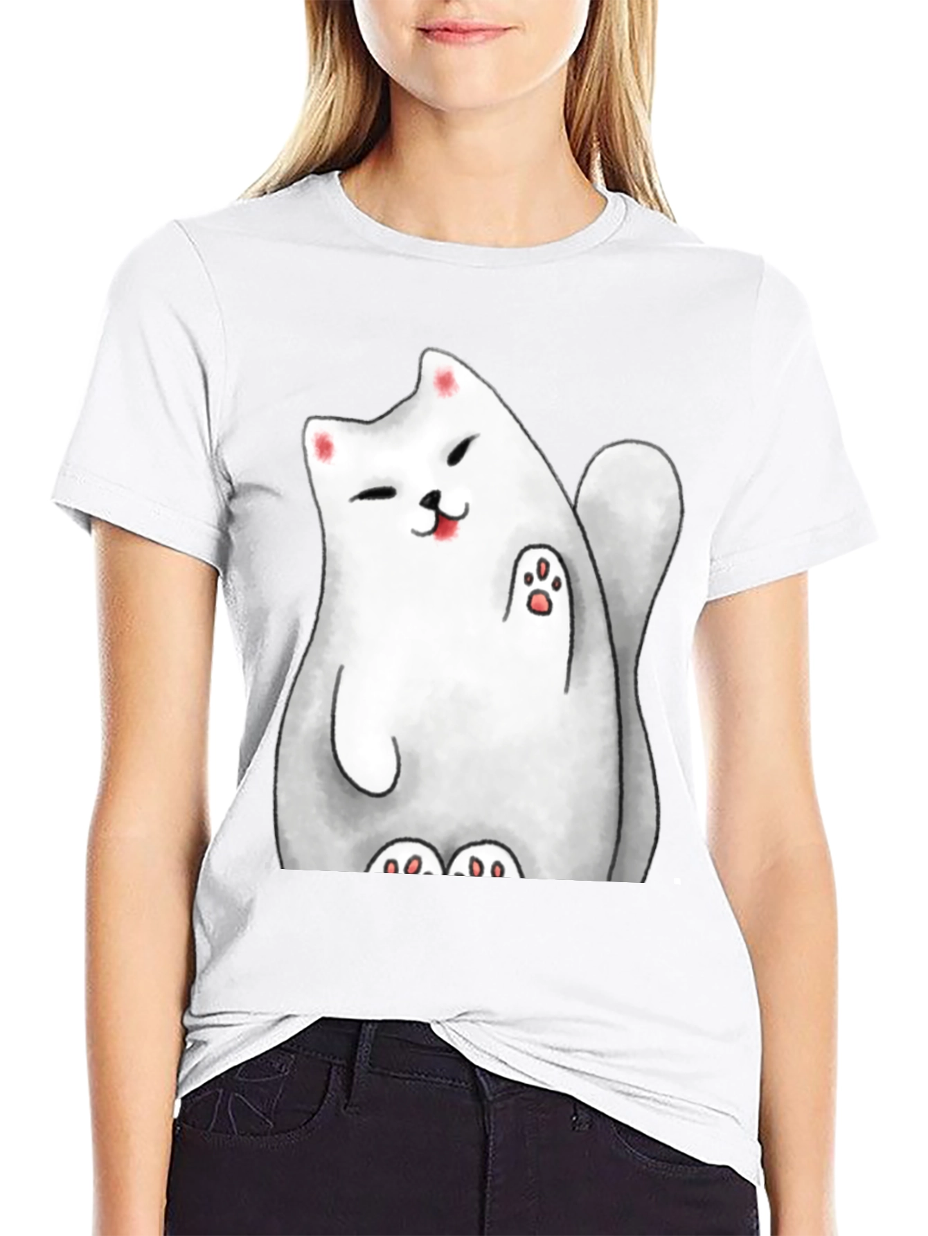 Lucky Cat Graphic Tee - Cute Cartoon Style