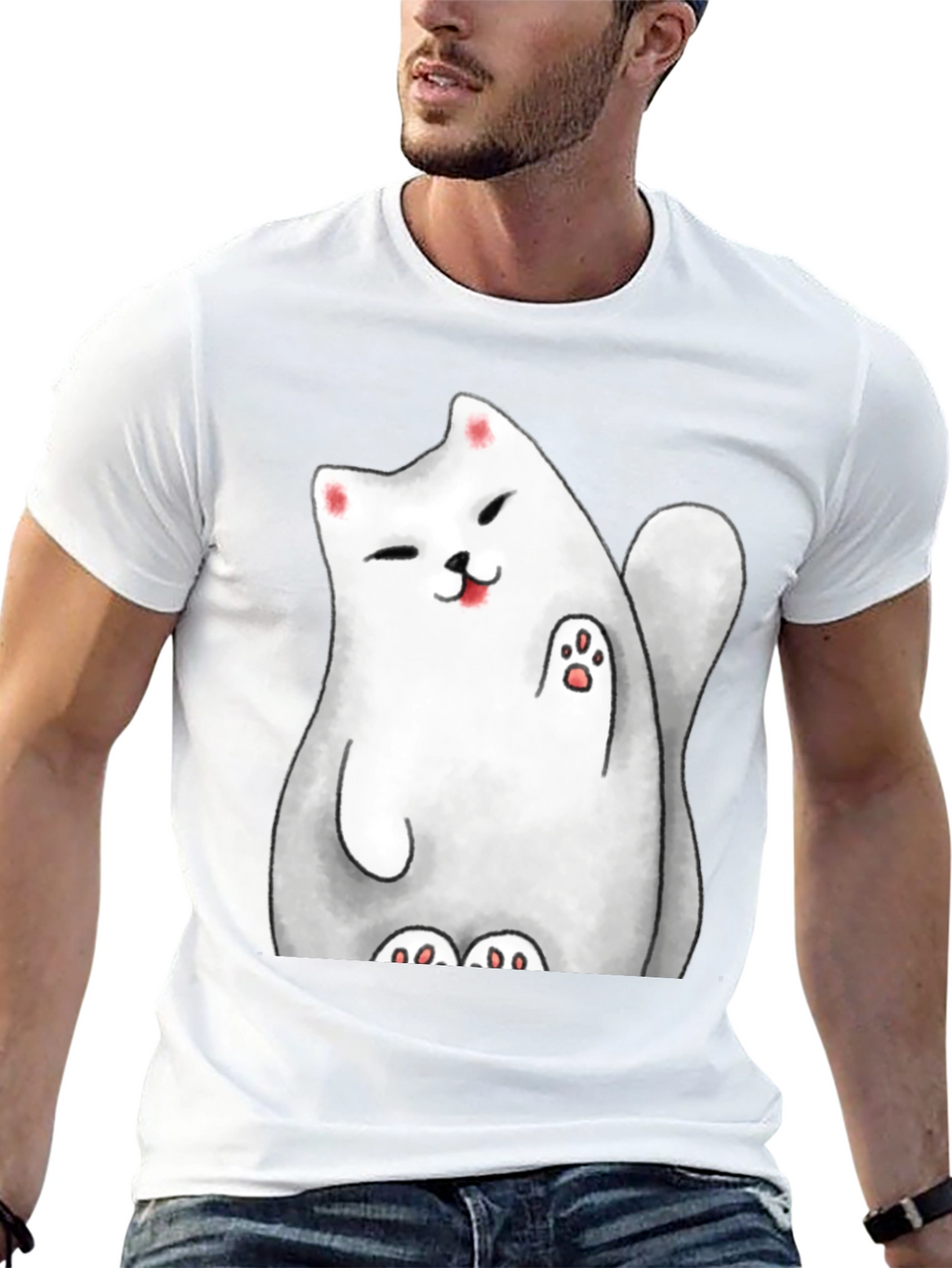 Lucky Cat Graphic Tee - Cute Cartoon Style