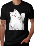 Lucky Cat Graphic Tee - Cute Cartoon Style